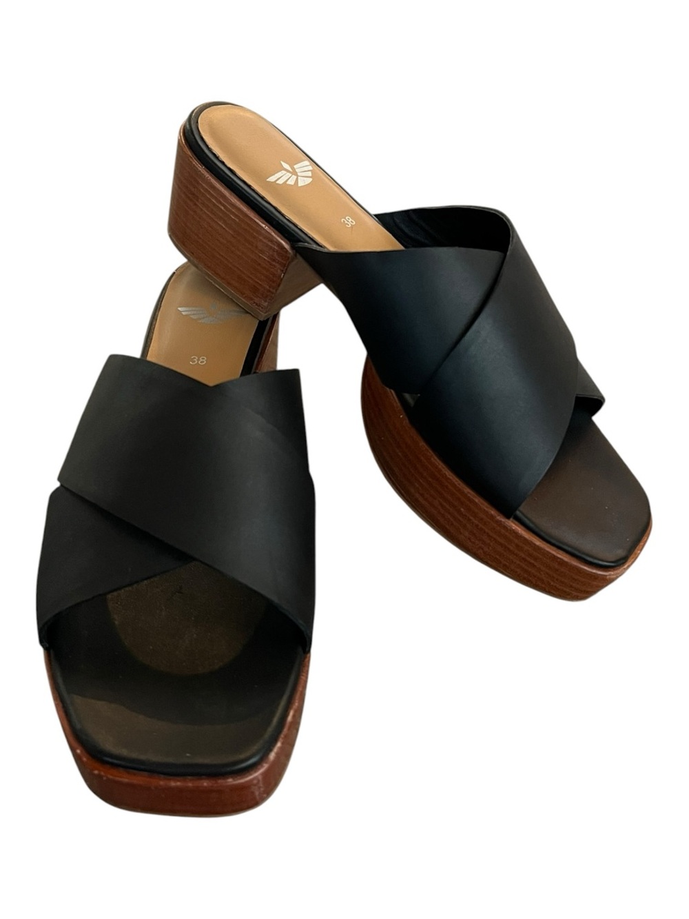 Fortress of Inca Frankie Black Leather Platform Sandal Women's Size 38